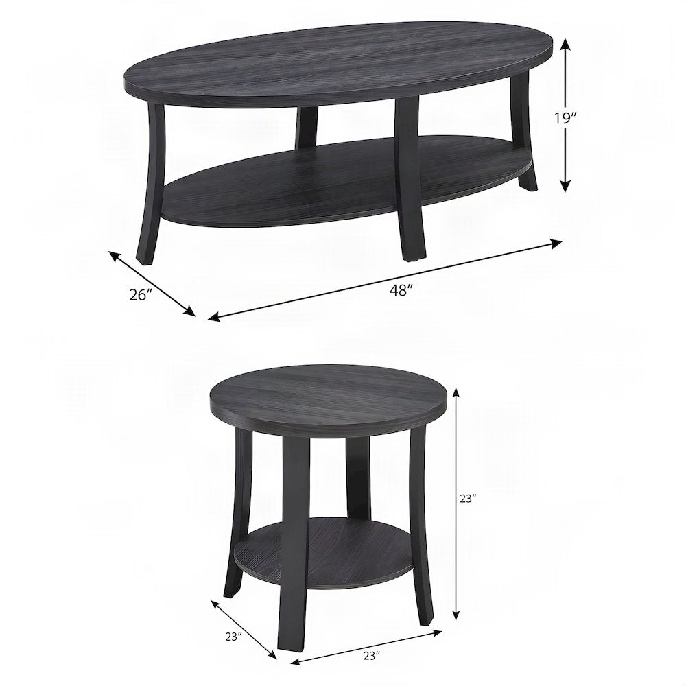 FurniFact Oval Coffee Table Set with Open Shelf, Charcoal, 3, 3 Piece Set