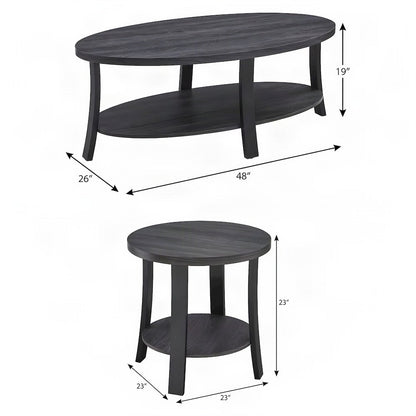 FurniFact Oval Coffee Table Set with Open Shelf, Charcoal, 3, 3 Piece Set