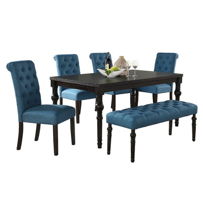 Leviton Urban Style Dark Wash Wood Dining Set: Table, 4 Chairs and Bench, Blue