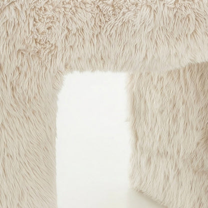Contemporary Faux Fur U-Shaped Upholstered Footstool Ottoman, Set of 2, Beige