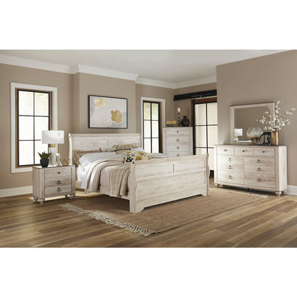Imerland Contemporary White Wash Finish 6PC Bedroom Set with Queen Sleigh Bed