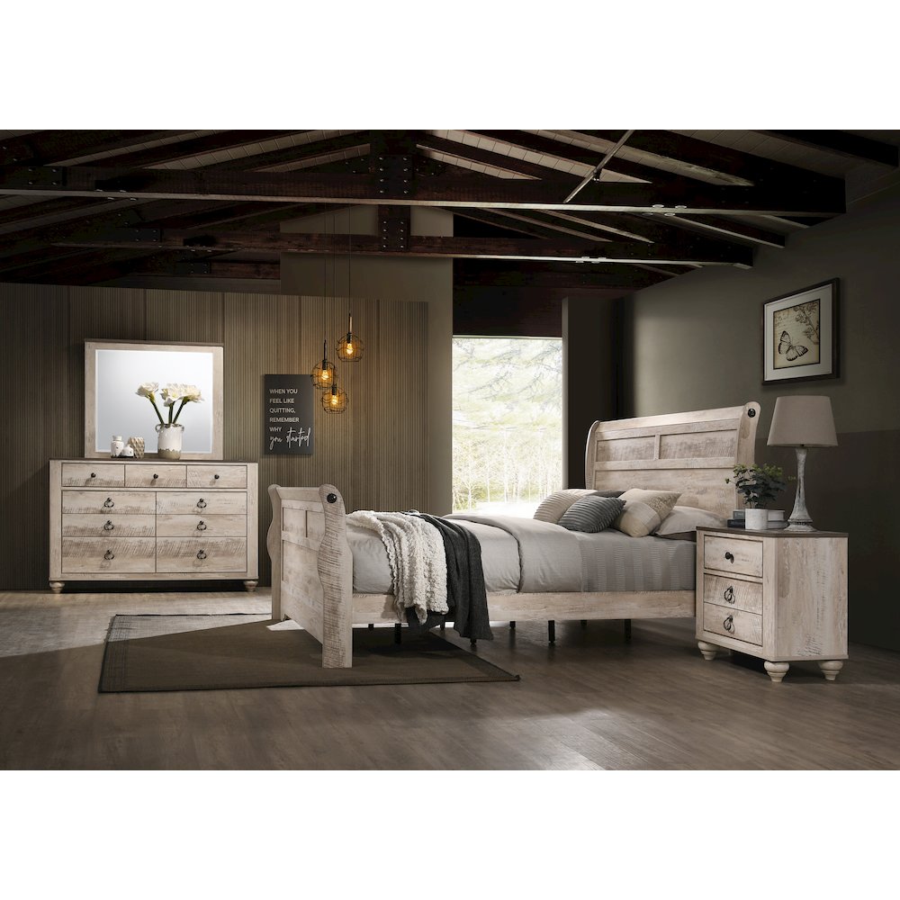Imerland Contemporary White Wash Finish 5PC Bedroom Set with Queen Sleigh Bed