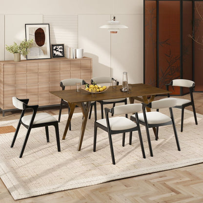 Modern 7-Piece Dining Set, Walnut Finished Dining Table with 6 Black Chairs