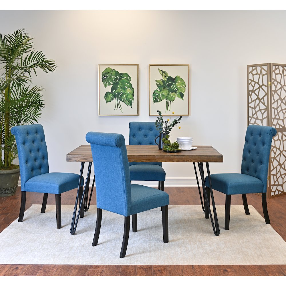 Ashford 7-Pc Dining Set, Hairpin Dining Table with 6 Chairs, Blue
