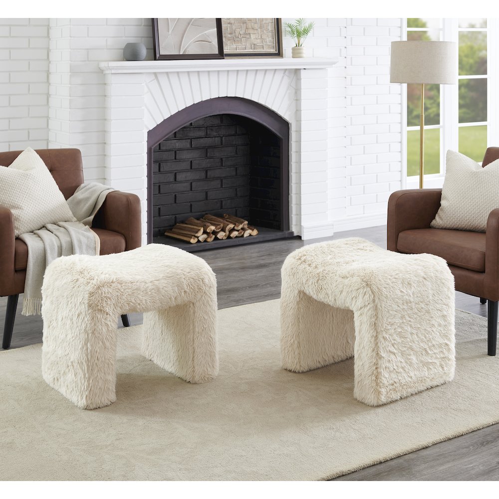 Zorya Contemporary Faux Fur U-Shaped Ottoman, Set of 2
