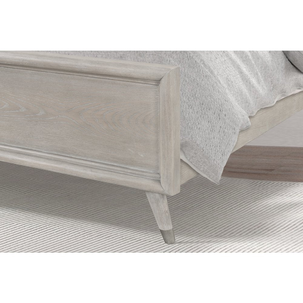 Seluna LED Lighting Panel Bed, Upholstered Headboard, Gray Oak Finish, Queen