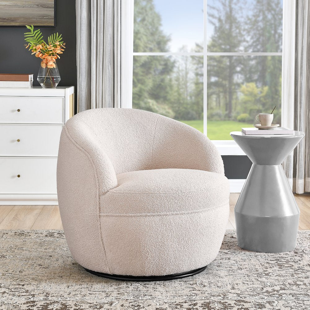 Galleria 360 Swivel Teddy Sherpa Barrel Chair, Beige