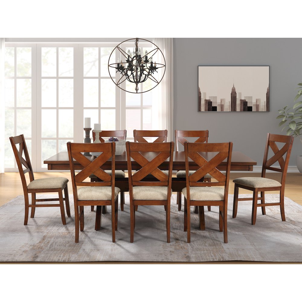 Karven Wood 9-PC Dining Set, Extendable Dining Table, 8 Chairs, Dark Hazelnut