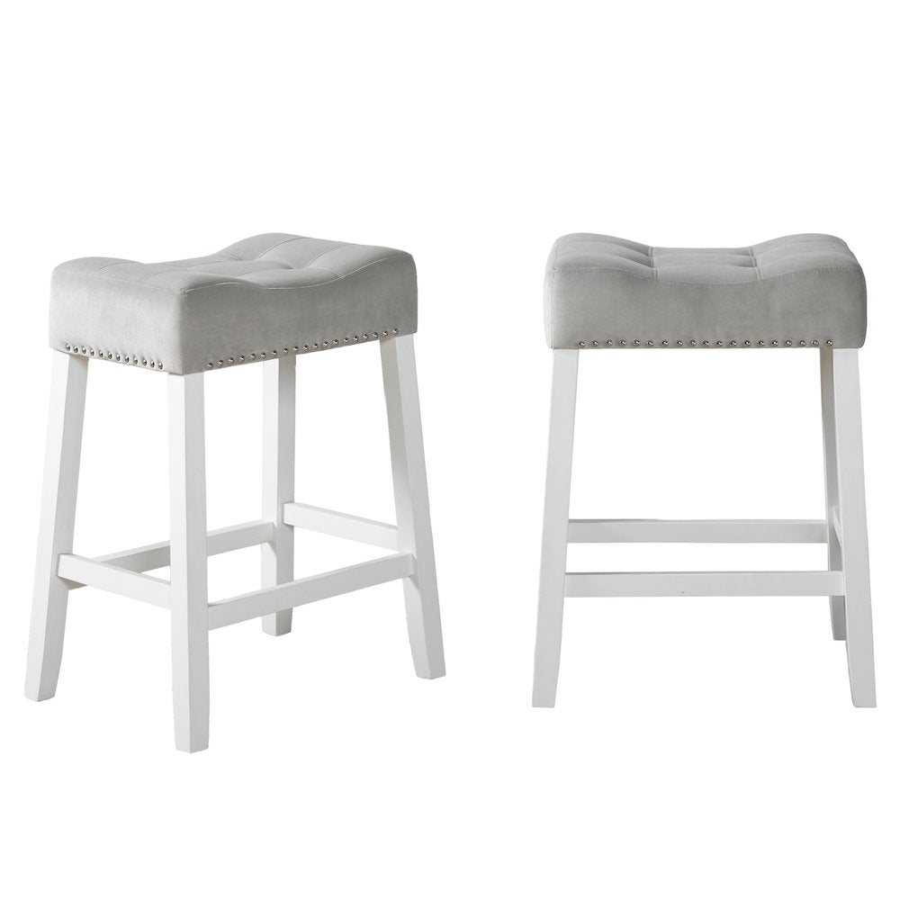 Morovo Velvet Counter Height Stools Saddle Seats, Set of 2, Gray