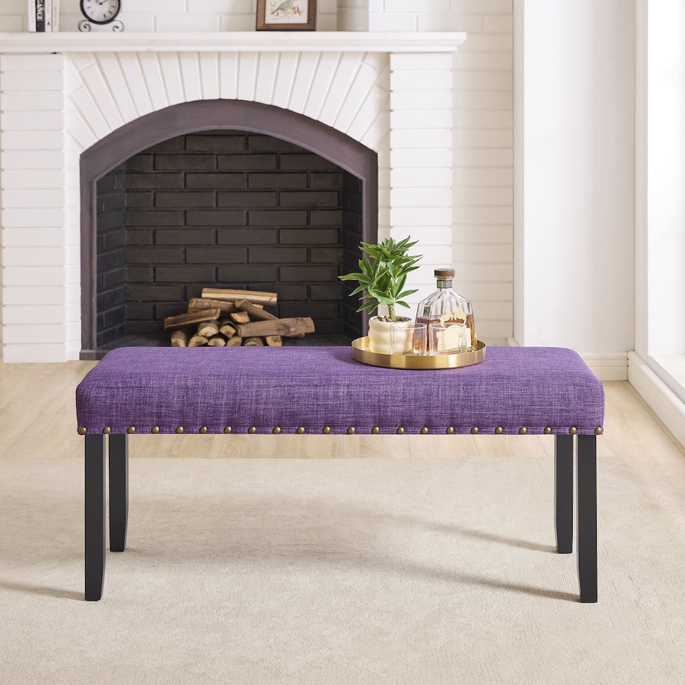 Biony Fabric Dining Bench with Nailhead Trim, Purple
