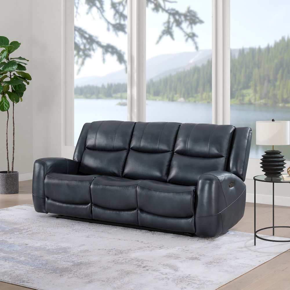 Cozura Leather Power Recling Sofa and Loveseat, Chesapeake Blue