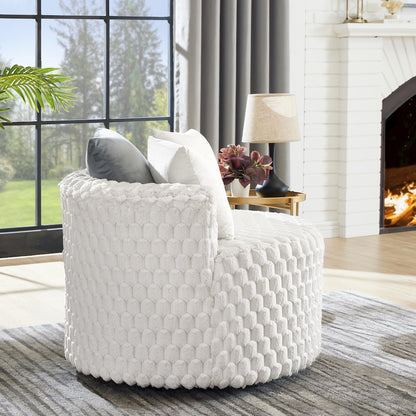 Malna Plush 3D Upholstered Barrel Accent Chair with Wheels, Off-white