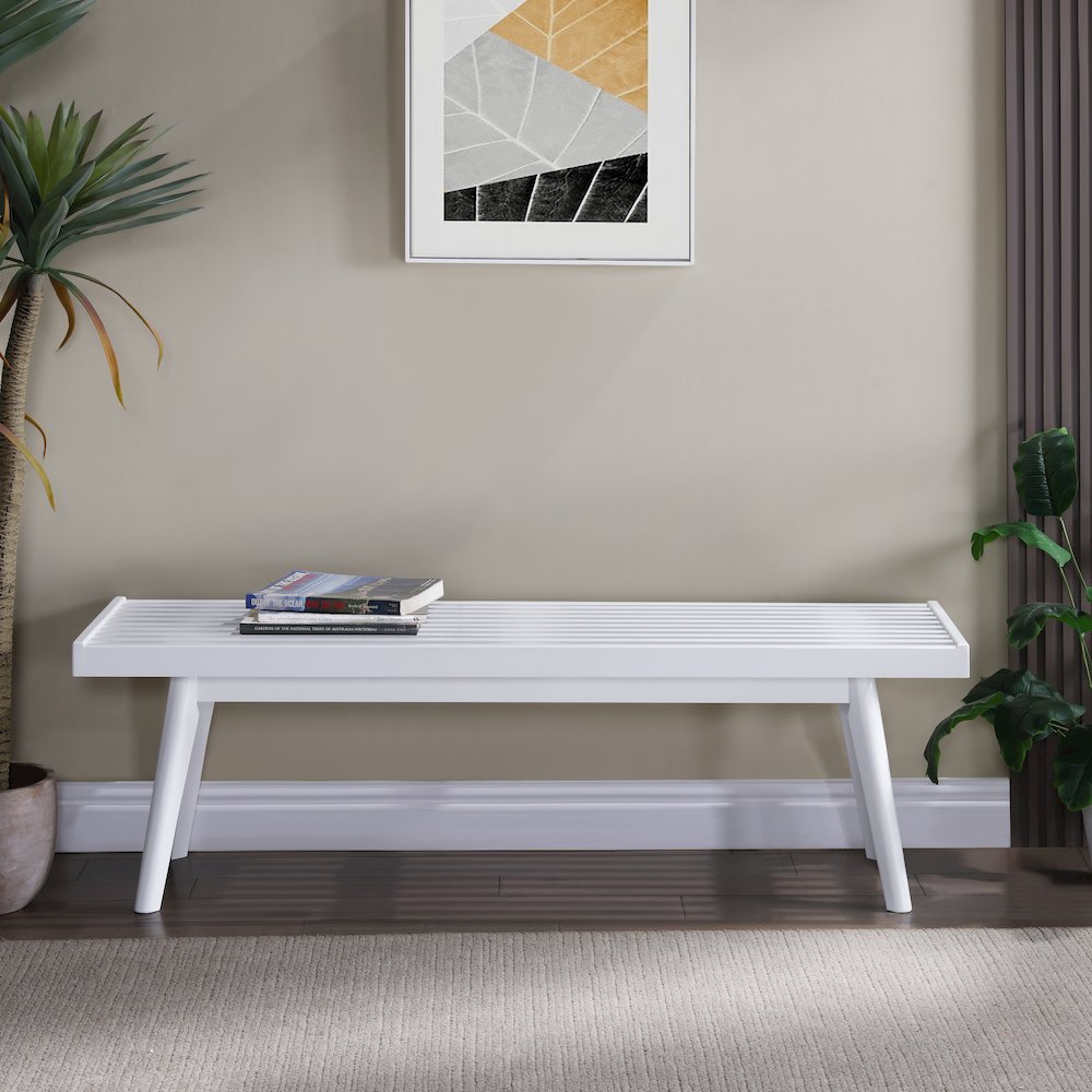 Larwich Solid Wood Slatted Bench, 56 Wide, White