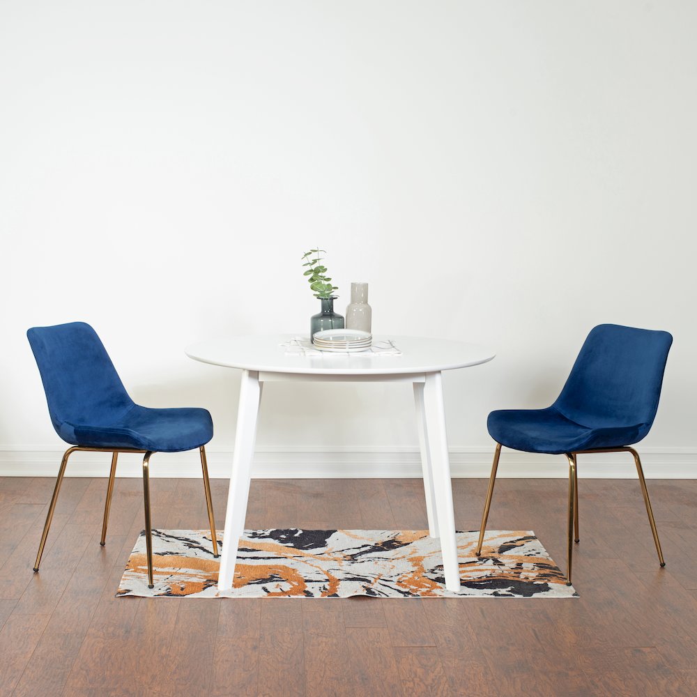 Aufurr 3-Pc Dining Set, White Round Dining Table with 2 Chairs, Blue