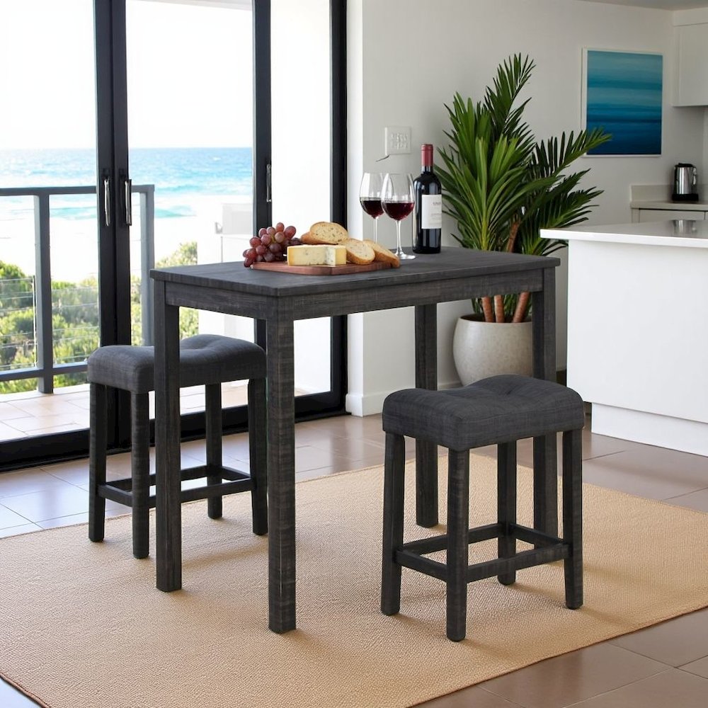 Gray 3 Piece Counter Height Dining Table Set, Tall Design in Taupe Finish