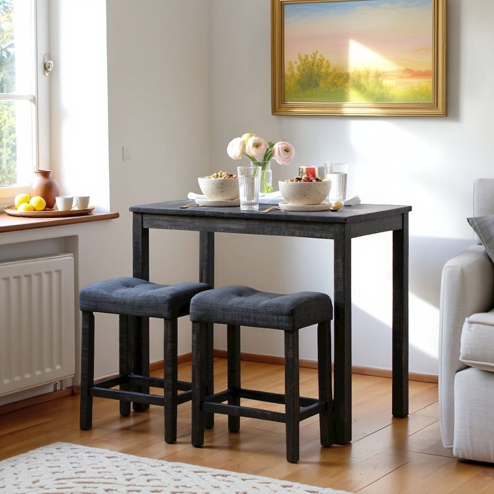 Gray 3 Piece Counter Height Dining Table Set, Tall Design in Taupe Finish