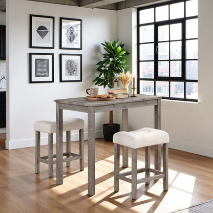 Gray 3 Piece Counter Height Dining Table Set, Tall Design in Taupe Finish