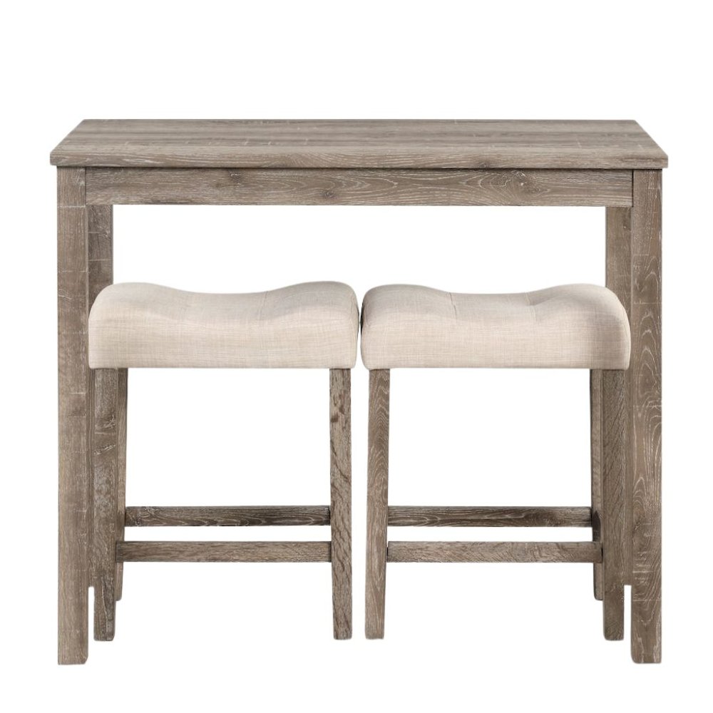 Gray 3 Piece Counter Height Dining Table Set, Tall Design in Taupe Finish