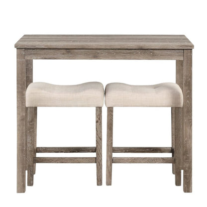 Gray 3 Piece Counter Height Dining Table Set, Tall Design in Taupe Finish