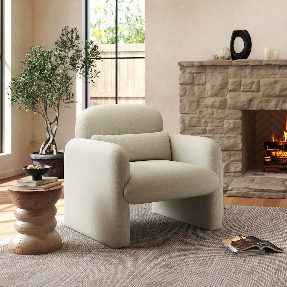 Dylan Modern Upholstered Barrel Armchair, Cream White