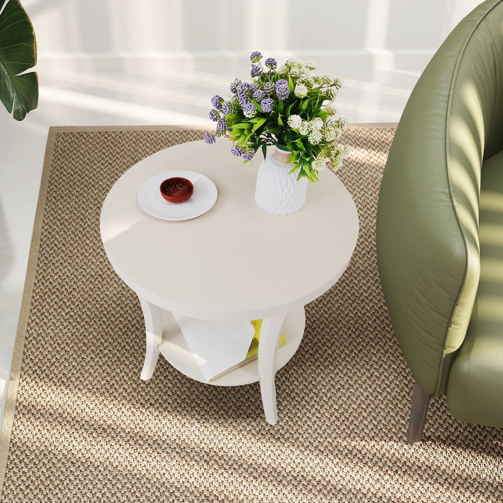 Perth Round End Table with Shelf, Ivory
