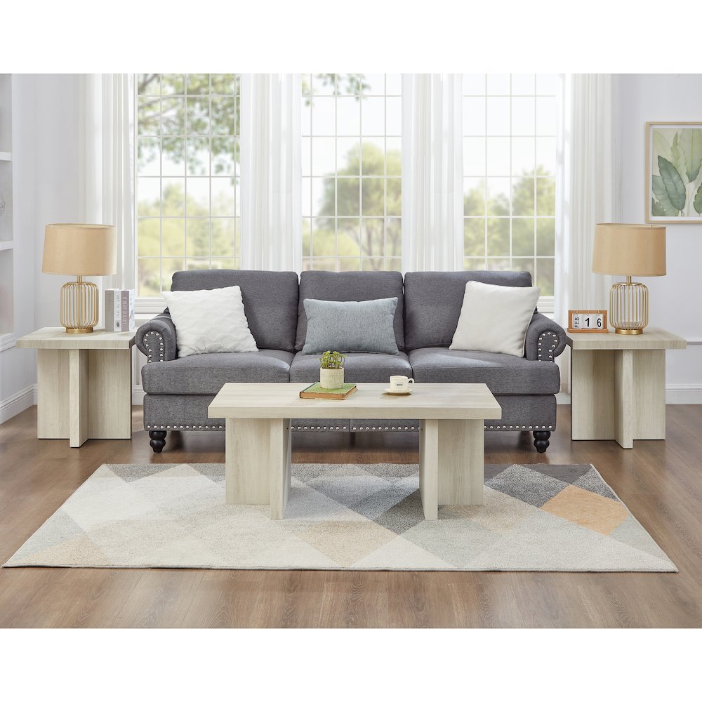 Mchome 3-Piece Coffee Table Set, Coffee Table and Two End Tables, White Finish