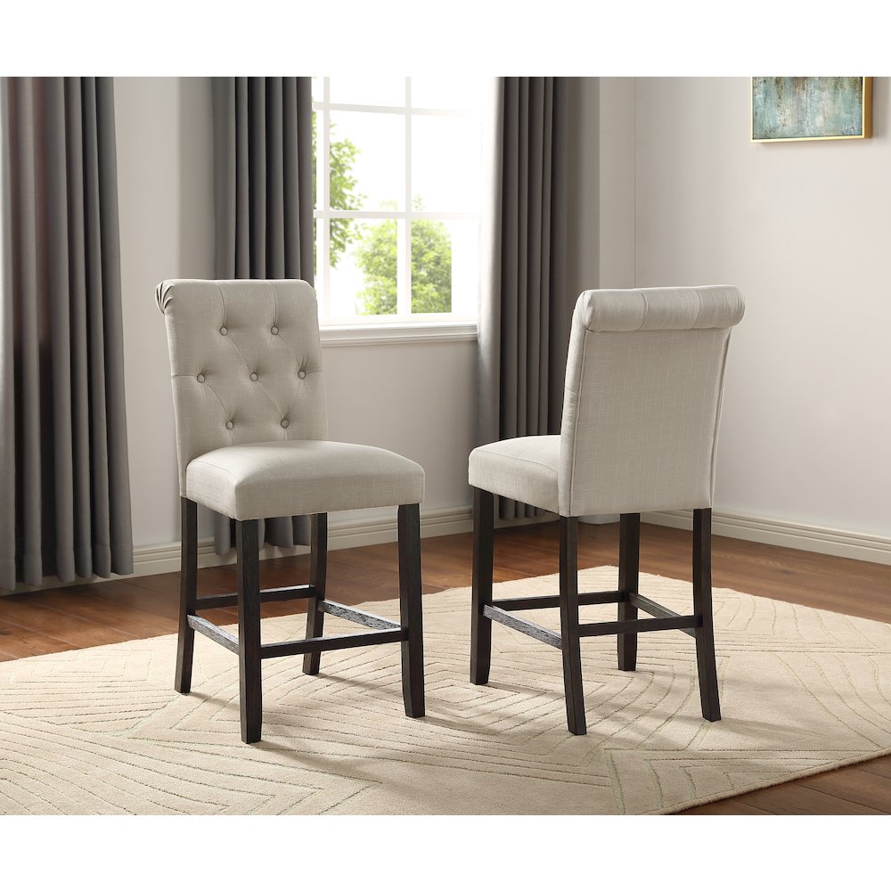 Leviton Solid Wood Tufted Asons Counter Height Stool, Set of 2, Tan