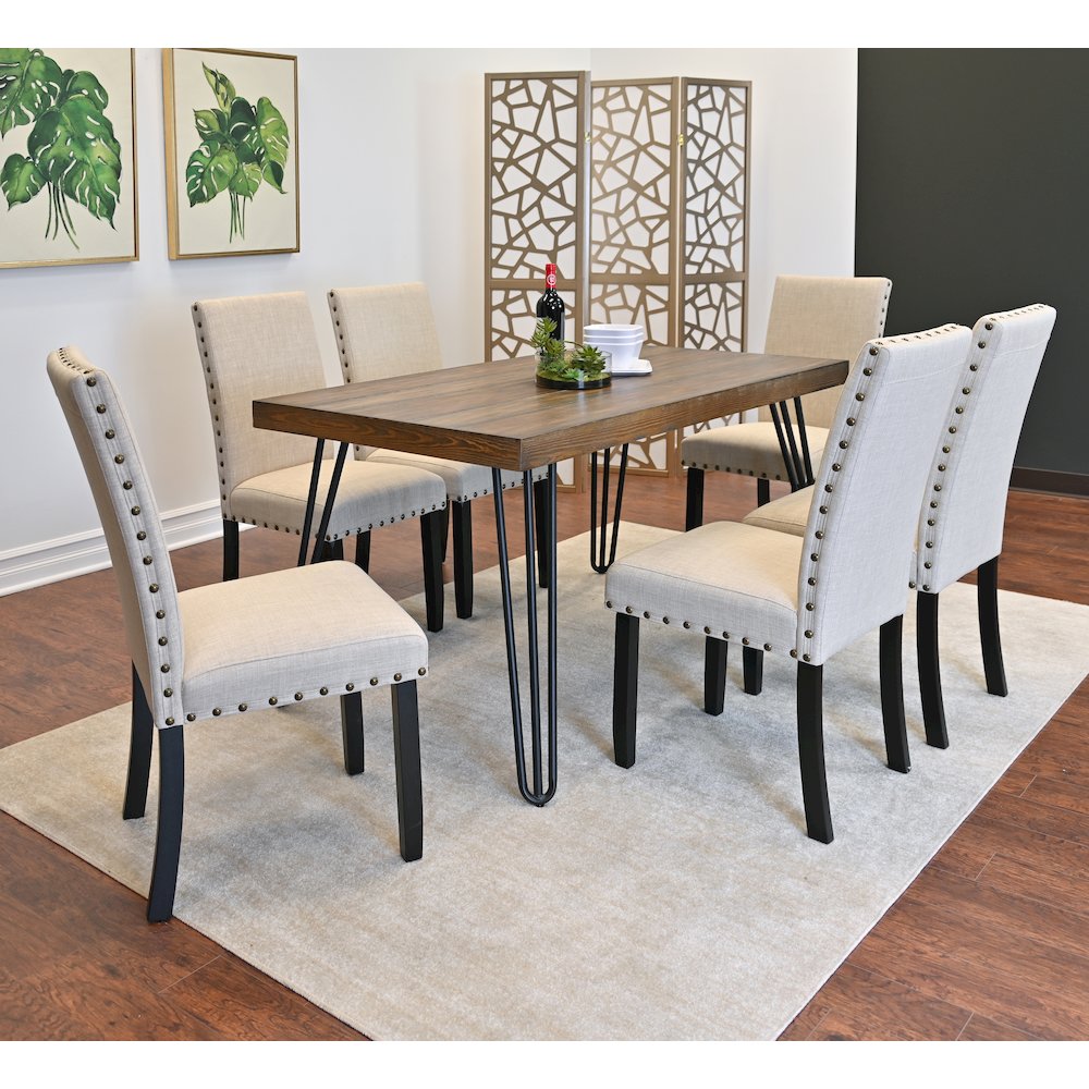 Amisos 7-Pc Dining Set, Hairpin Dining Table with 6 Chairs, Tan