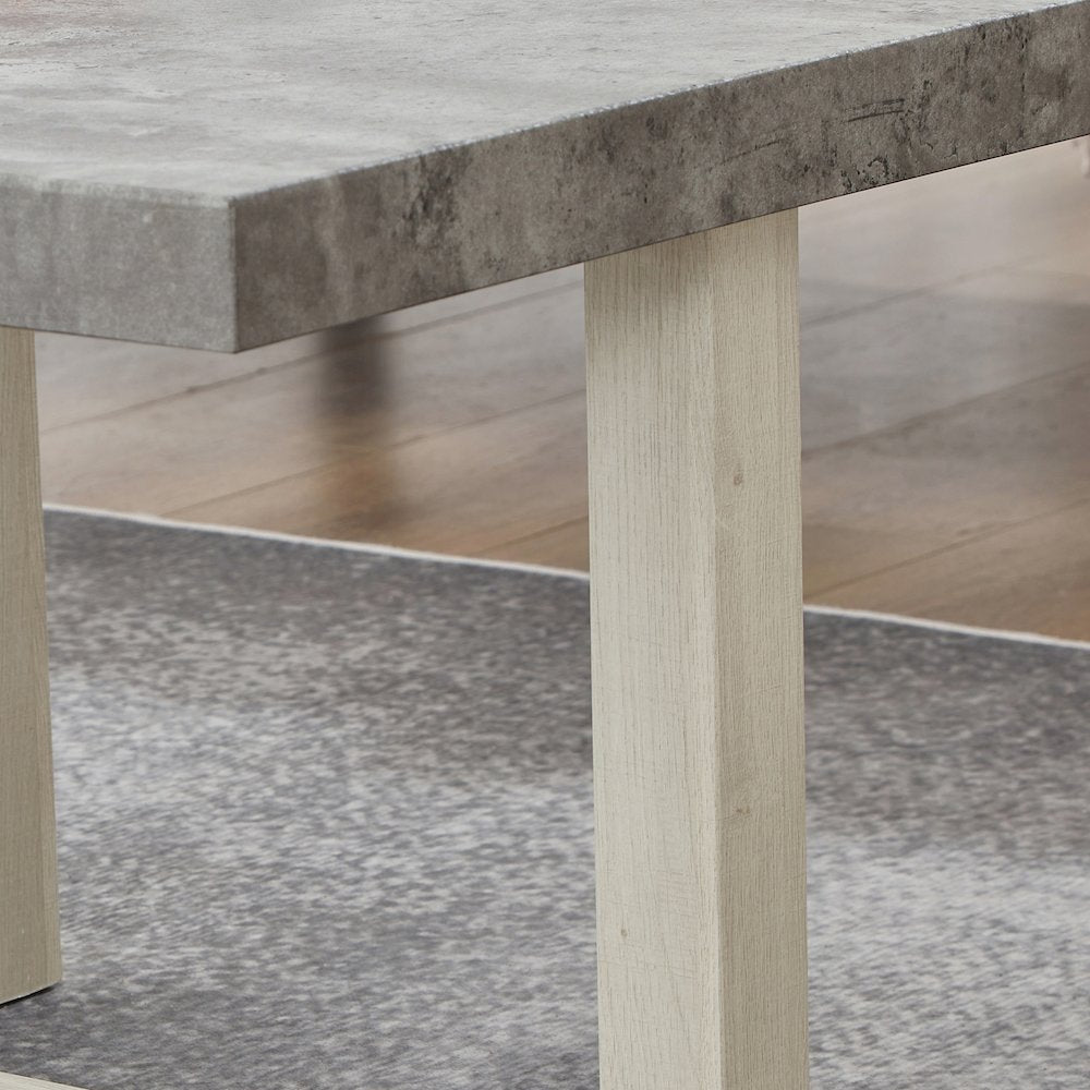 Luno Contemporary End Table, Faux Concrete and White