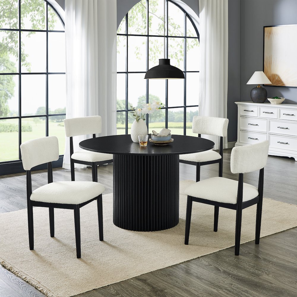 Henriet 5-Piece Round Dining Set,Pedestal DiningTable with 4Stylish Chairs,Black