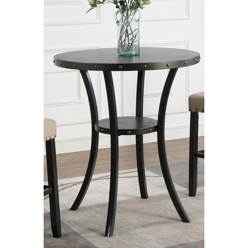 Biony 3-Pc 36" Round Espresso Finish Bar Table with 2 Tan Pub Chairs