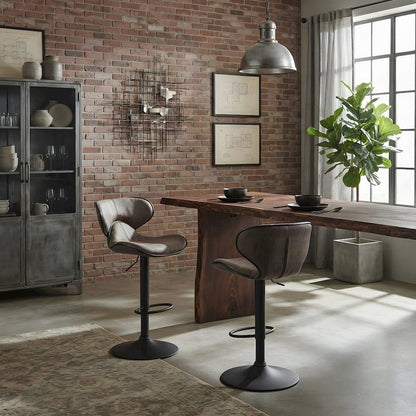 Faux Leather Adjustable Swivel Bar Stools with Chrome Base, Set of 2, Brown