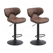 Faux Leather Adjustable Swivel Bar Stools with Chrome Base, Set of 2, Brown