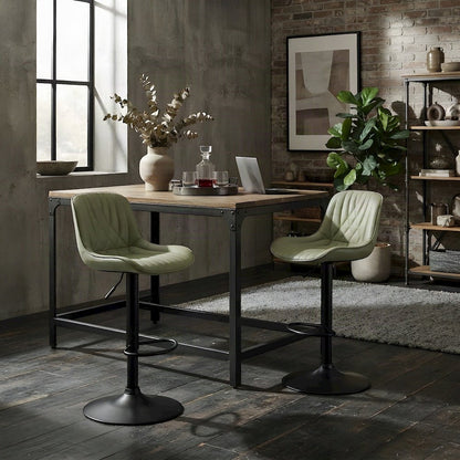 Faux Leather Swivel Adjustable Counter Height Barstools, Set of 2, Green