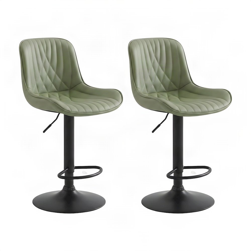 Faux Leather Swivel Adjustable Counter Height Barstools, Set of 2, Green