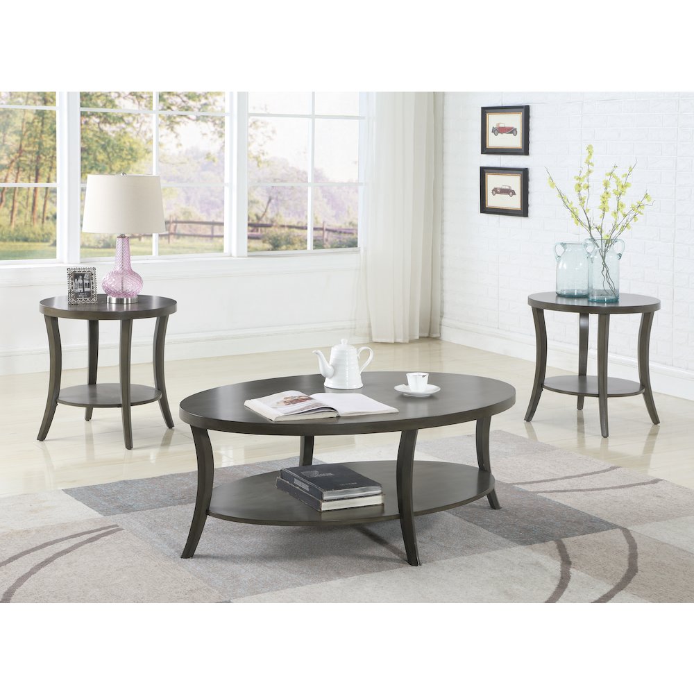 Perth Contemporary Oval Shelf Coffee Table Set, Gray