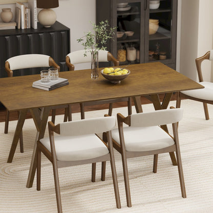 Modern 7-Piece Dining Set, Walnut Finished Dining Table with 6 Brown Chairs