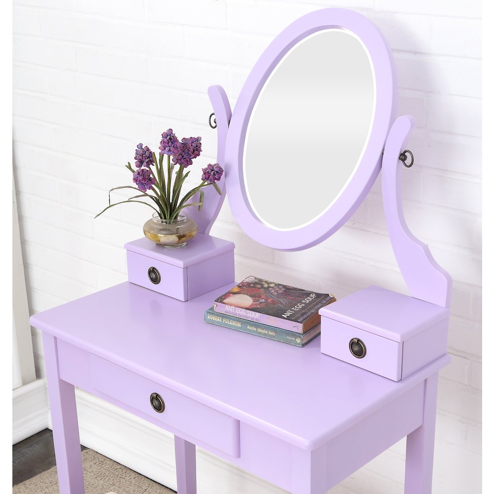 Moniys Wood Makeup Vanity Table and Stool Set, Purple