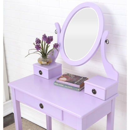 Moniys Wood Makeup Vanity Table and Stool Set, Purple