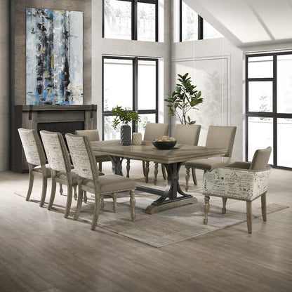 9-Piece Extendable Table with Nailhead Armchairs Dining Set, Driftwood