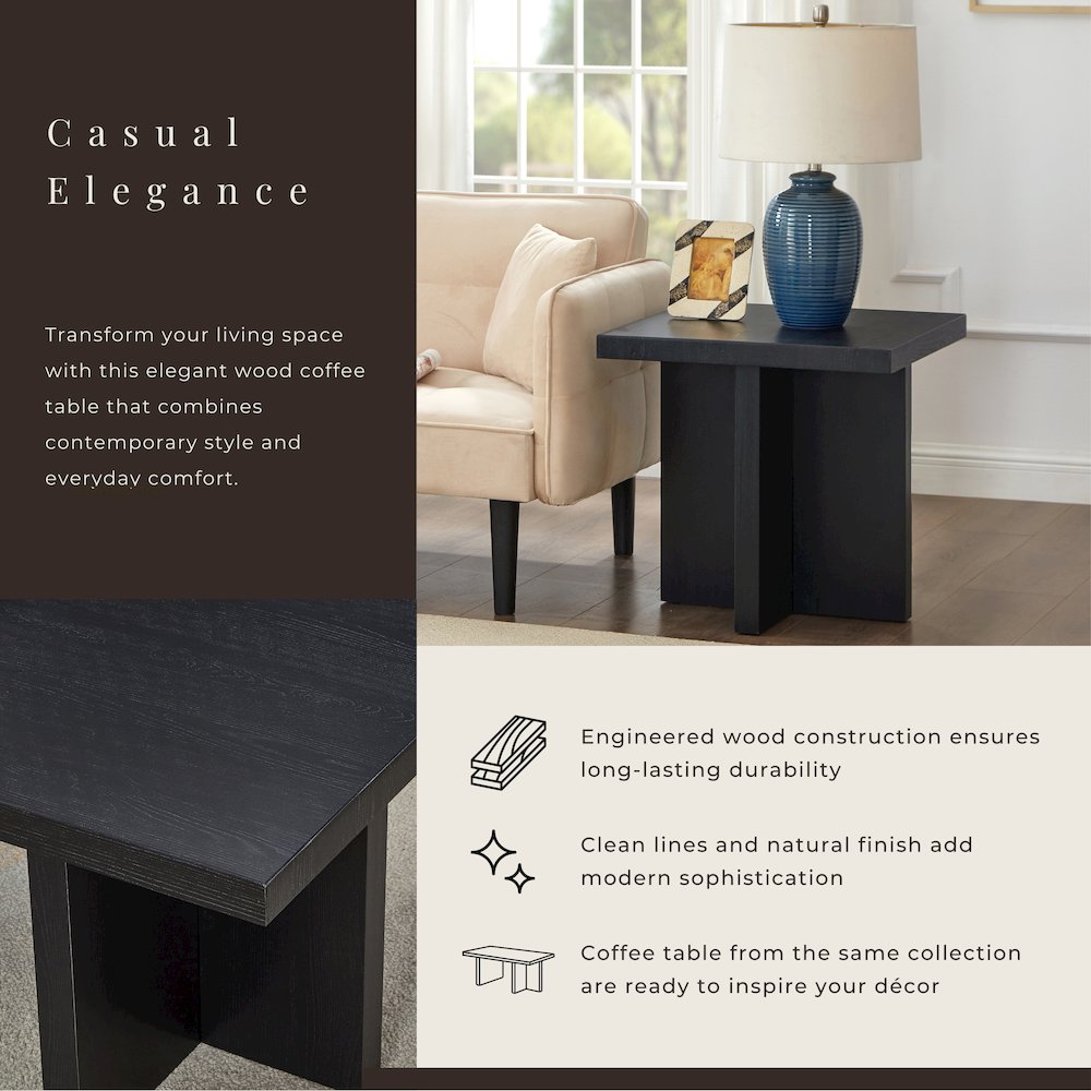 Mchome Square End Table, Nightstand, Black Finish