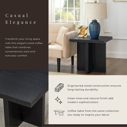 Mchome Square End Table, Nightstand, Black Finish