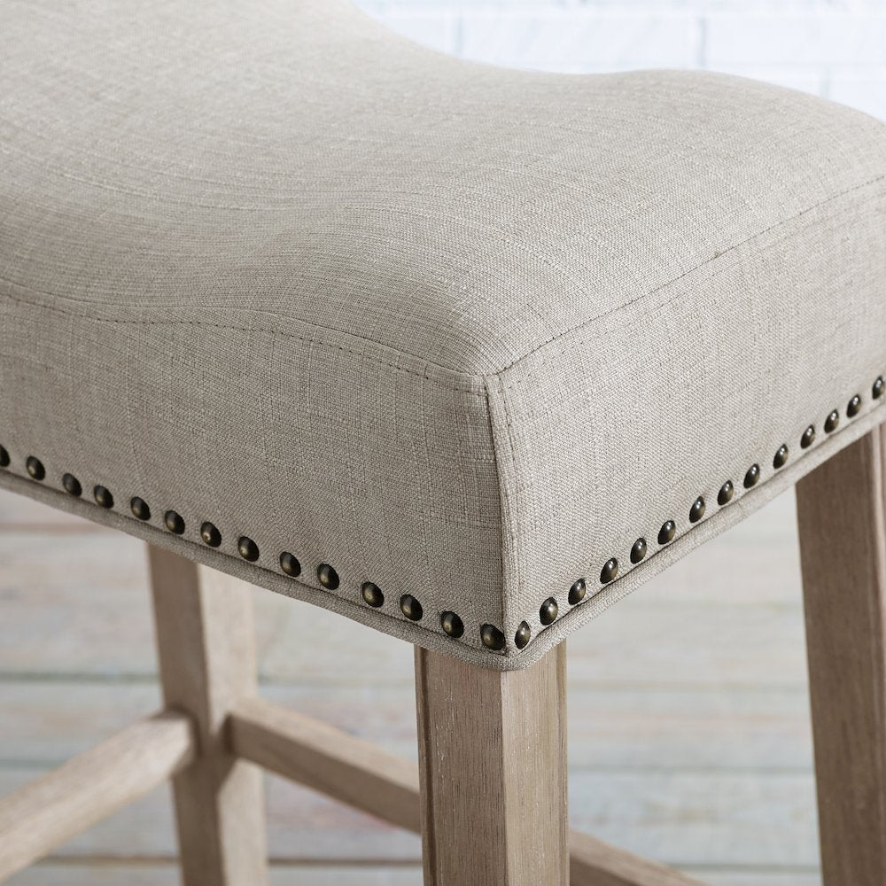 CoCo Upholstered Backless Saddle Seat Bar Stools 29" height Set of 2, Tan