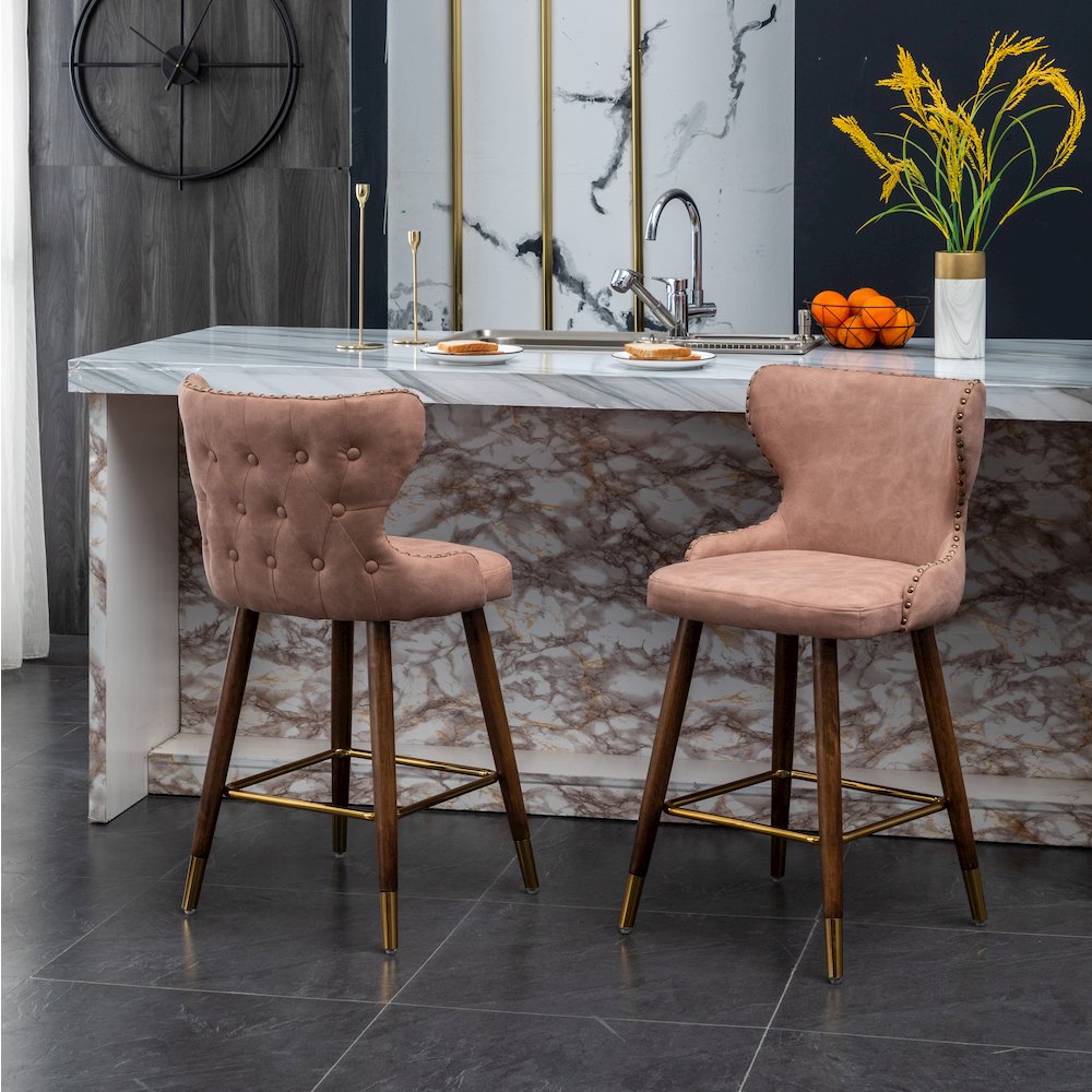 Nevis Modern Faux Leather Tufted Nailhead Trim Counter Stool Set of 2, Pink
