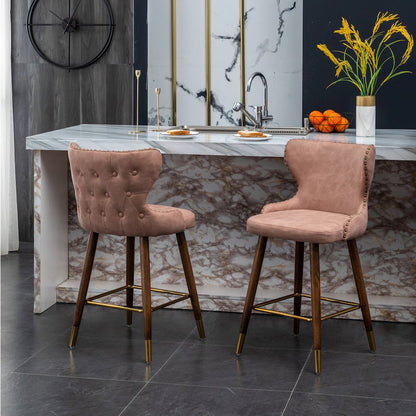Nevis Modern Faux Leather Tufted Nailhead Trim Counter Stool Set of 2, Pink
