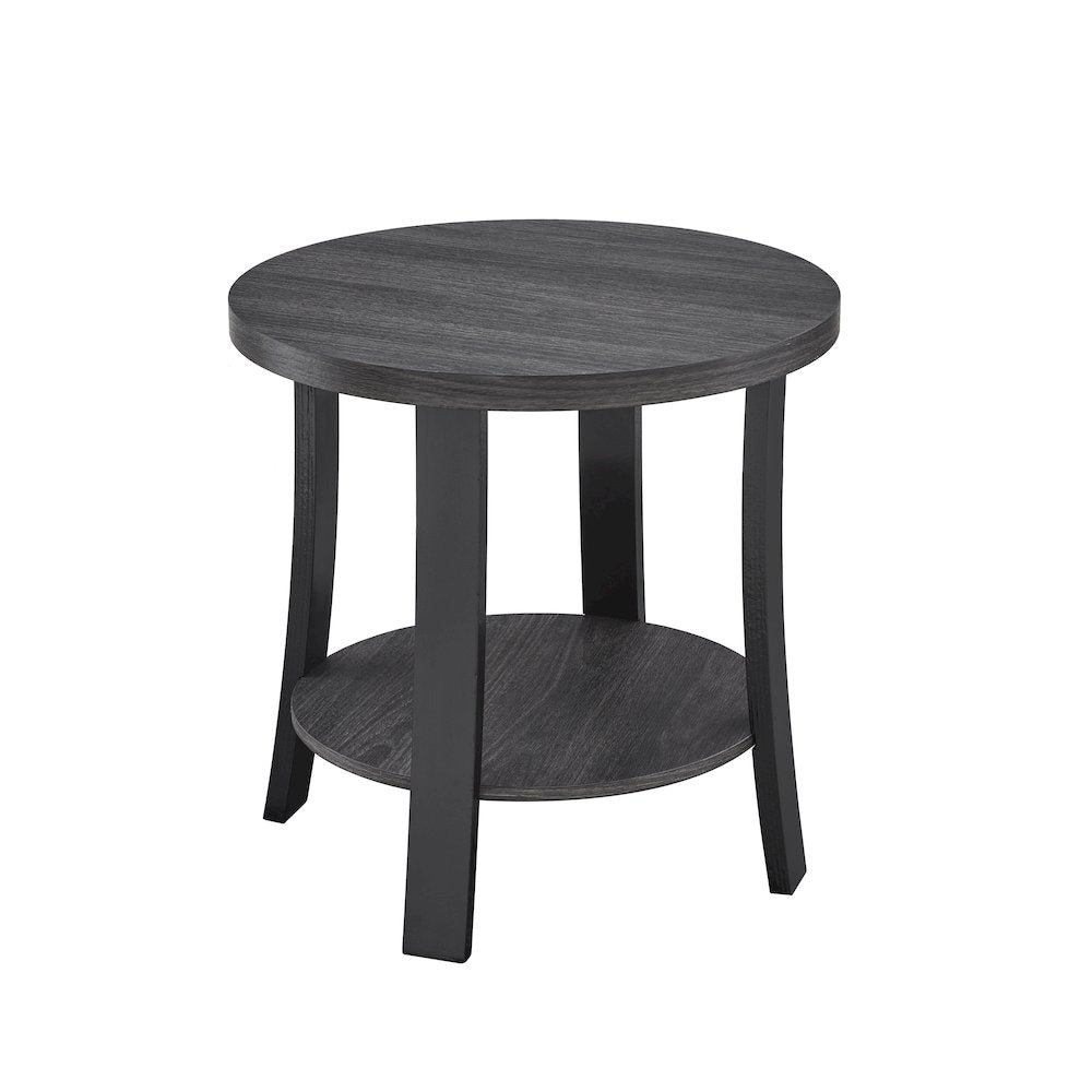 Anze Contemporary Oval Wood Shelf 3-Pc Coffee Table Set in Charcoal Finish