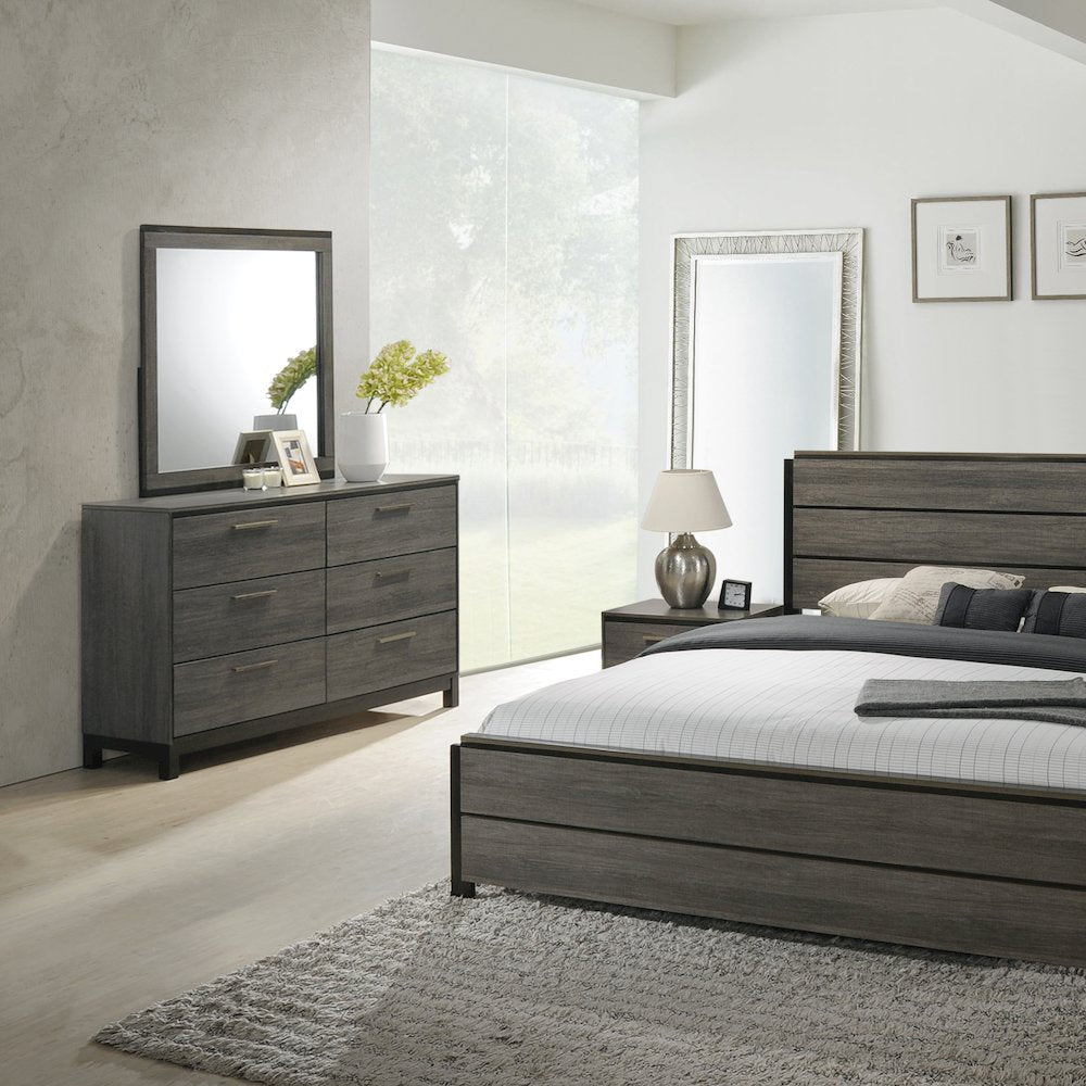 Ioana Antique Grey Finish Wood 6 Drawers Dresser and Mirror