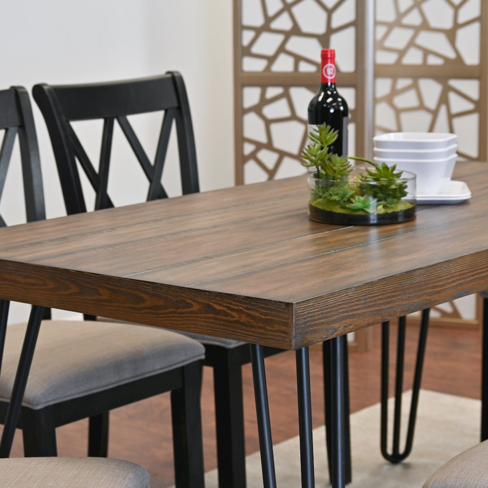 Arroyo 6-Pc Dining Set, Hairpin Dining Table with 4 Chairs and Bench, Rich Black