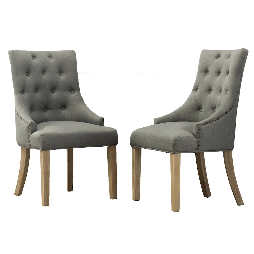 Luna Gray Button Tufted Solid Wood Wingback Chairs with Nail Heads Set of 2