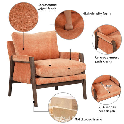 Kelly Mid-Century Modern Velvet Accent Armchair, Orange